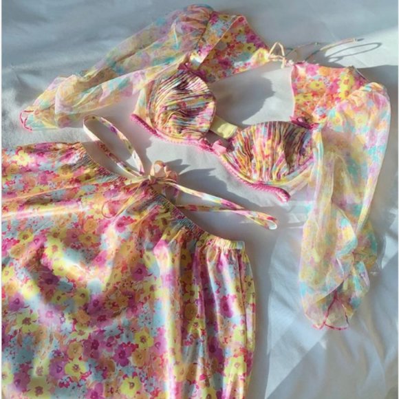 2PC For Love and Lemons Pastel Punch Bra Top and Skirt - Picture 7 of 8